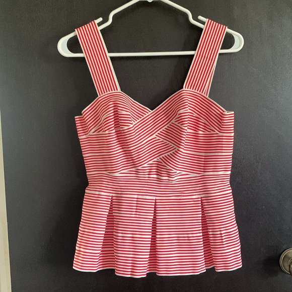 Anthropologie HD in Paris Cabana Peplum Bandage Striped Red White Blouse Medium - Picture 11 of 14